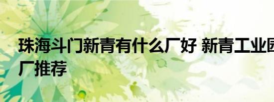 珠海斗门新青有什么厂好 新青工业园优质工厂推荐